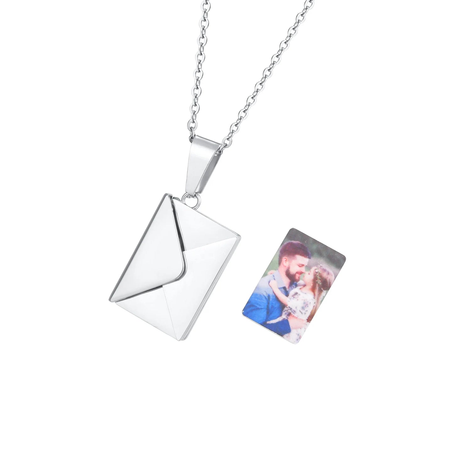 Personalized Photo Locket Necklace Envelope Love Letter Shape Pendant for Women, Customized Picture Pendant Gifts