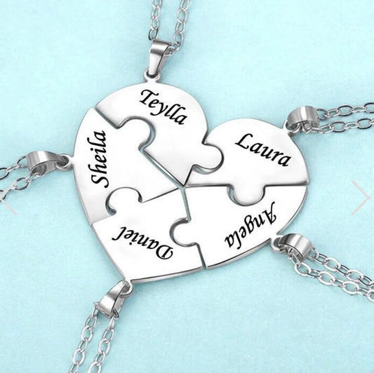 Custom Name Puzzled Heart Pendant Necklace
