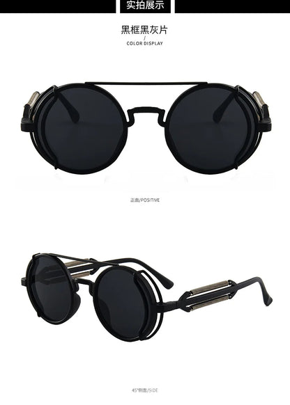 Gothic Steampunk Round Sunglasses – Retro Designer