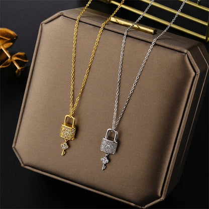 Zircon Crystal Lock Pendant Necklace – Luxury Party Jewelry