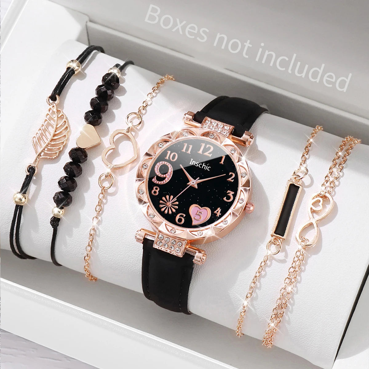 Women’s Heart Dial Watch & Bracelet Set – 6PCS