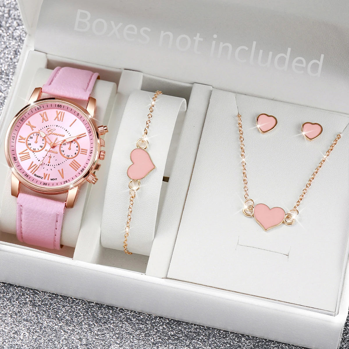 Women’s Quartz Watch & Heart Rhinestone Jewelry Set
