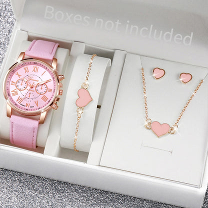 Women’s Quartz Watch & Heart Rhinestone Jewelry Set