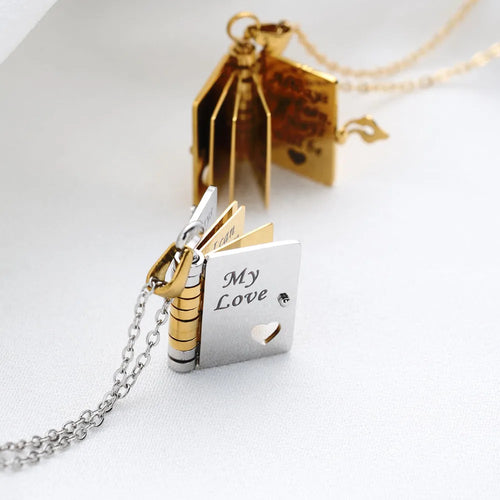 “My Love” Engraved Book Locket Necklace
