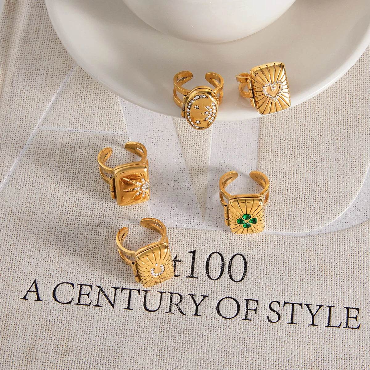 Rhinestone Tarot Card Open Ring – 18K Gold Plated