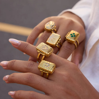 Rhinestone Tarot Card Open Ring – 18K Gold Plated