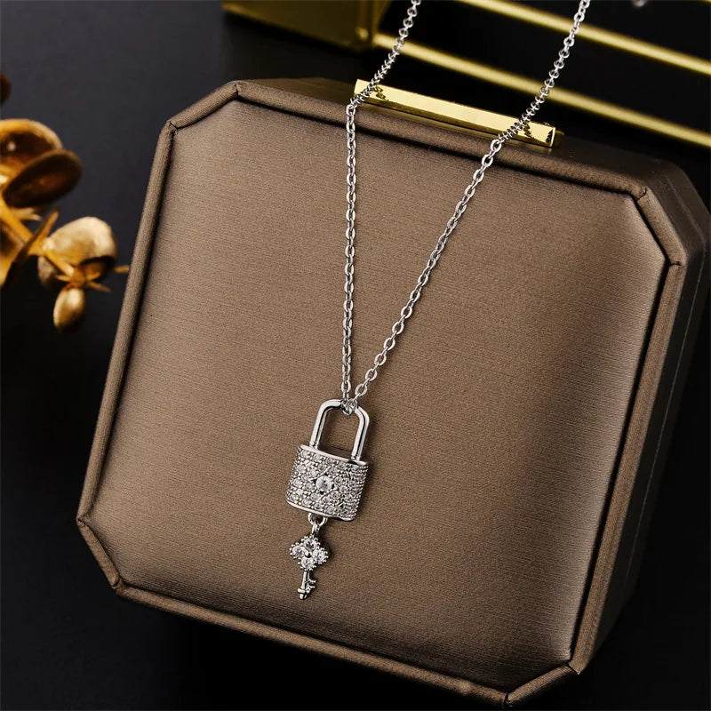 Zircon Crystal Lock Pendant Necklace – Luxury Party Jewelry