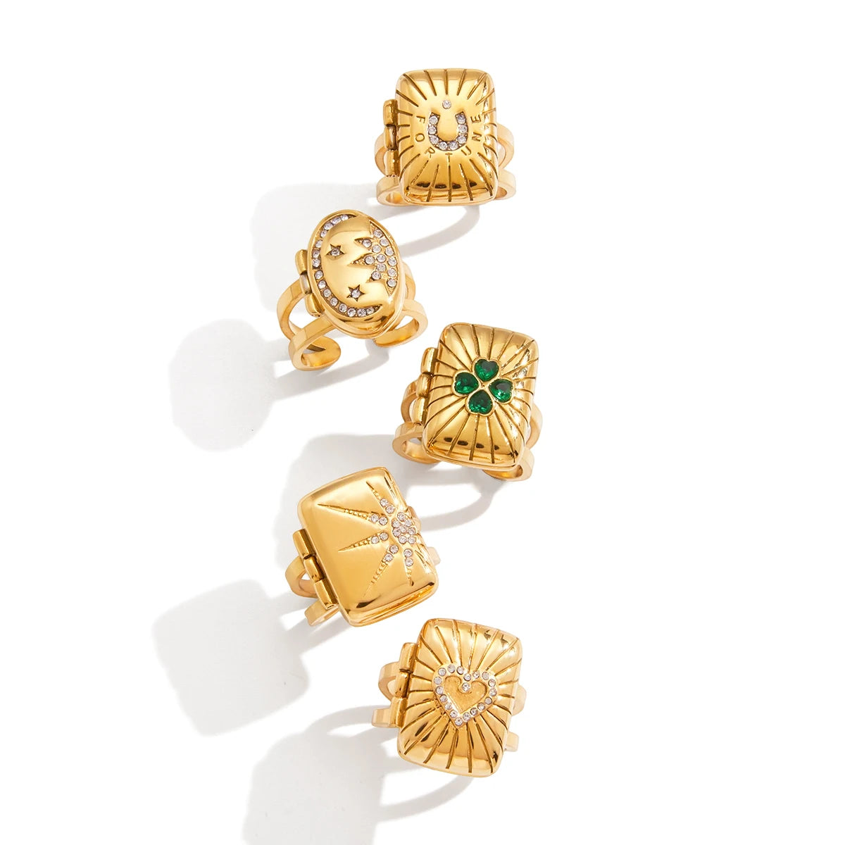 Rhinestone Tarot Card Open Ring – 18K Gold Plated