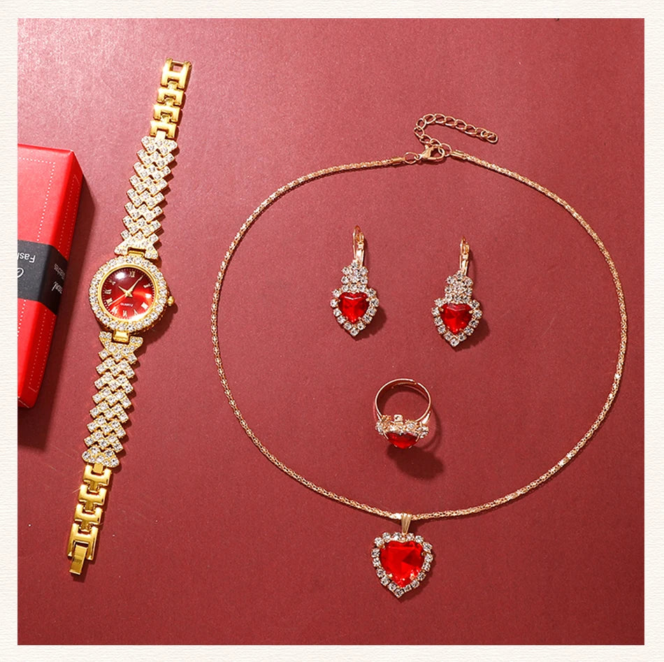Golden Luxury Watch & Jewelry Set for Women