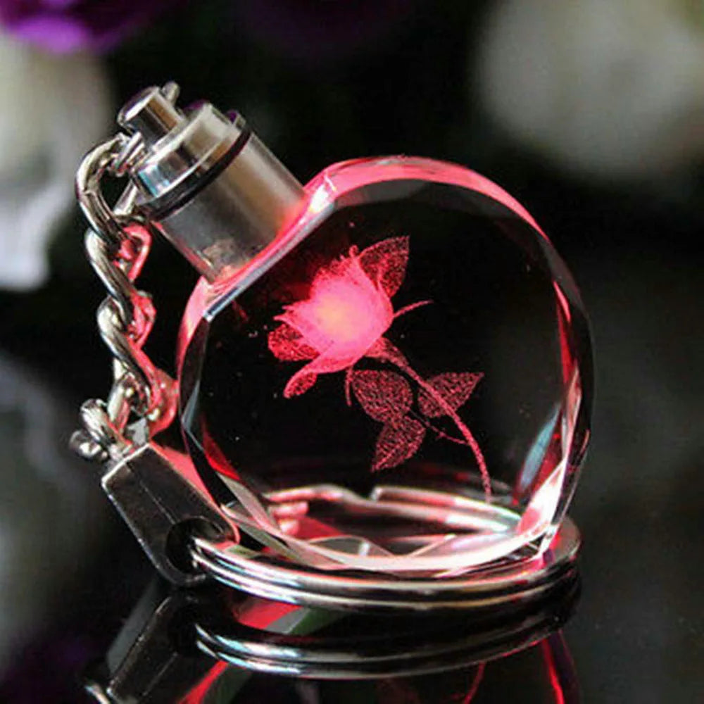 Colorful Fairy Rose LED Crystal Keychain