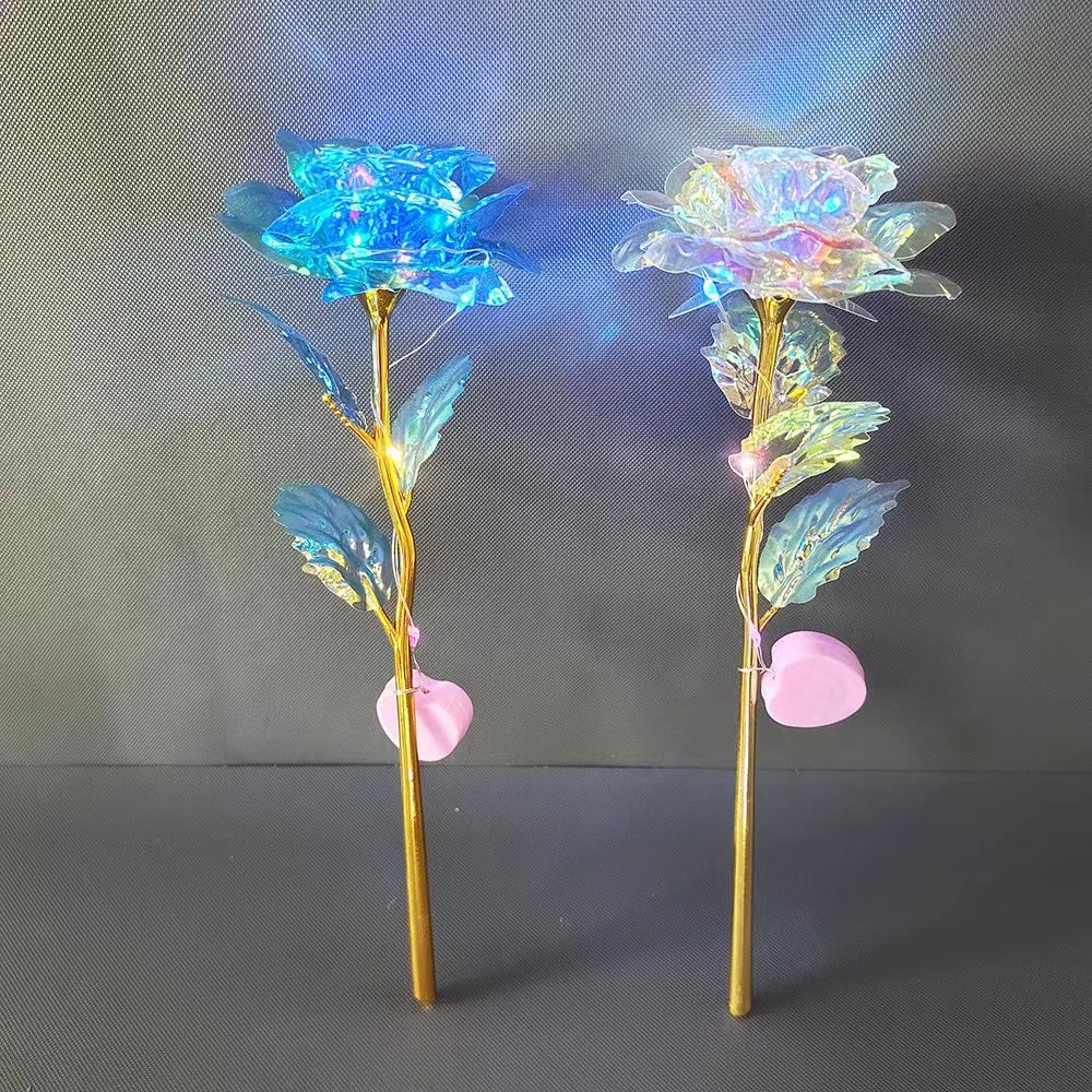 2PCS LED 24K Foil Plated Rose Artifical Flower Gift Set