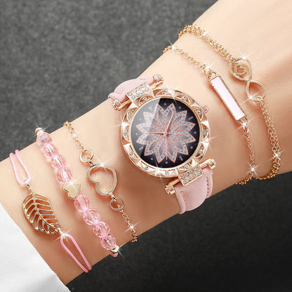 Women’s Heart Dial Watch & Bracelet Set – 6PCS