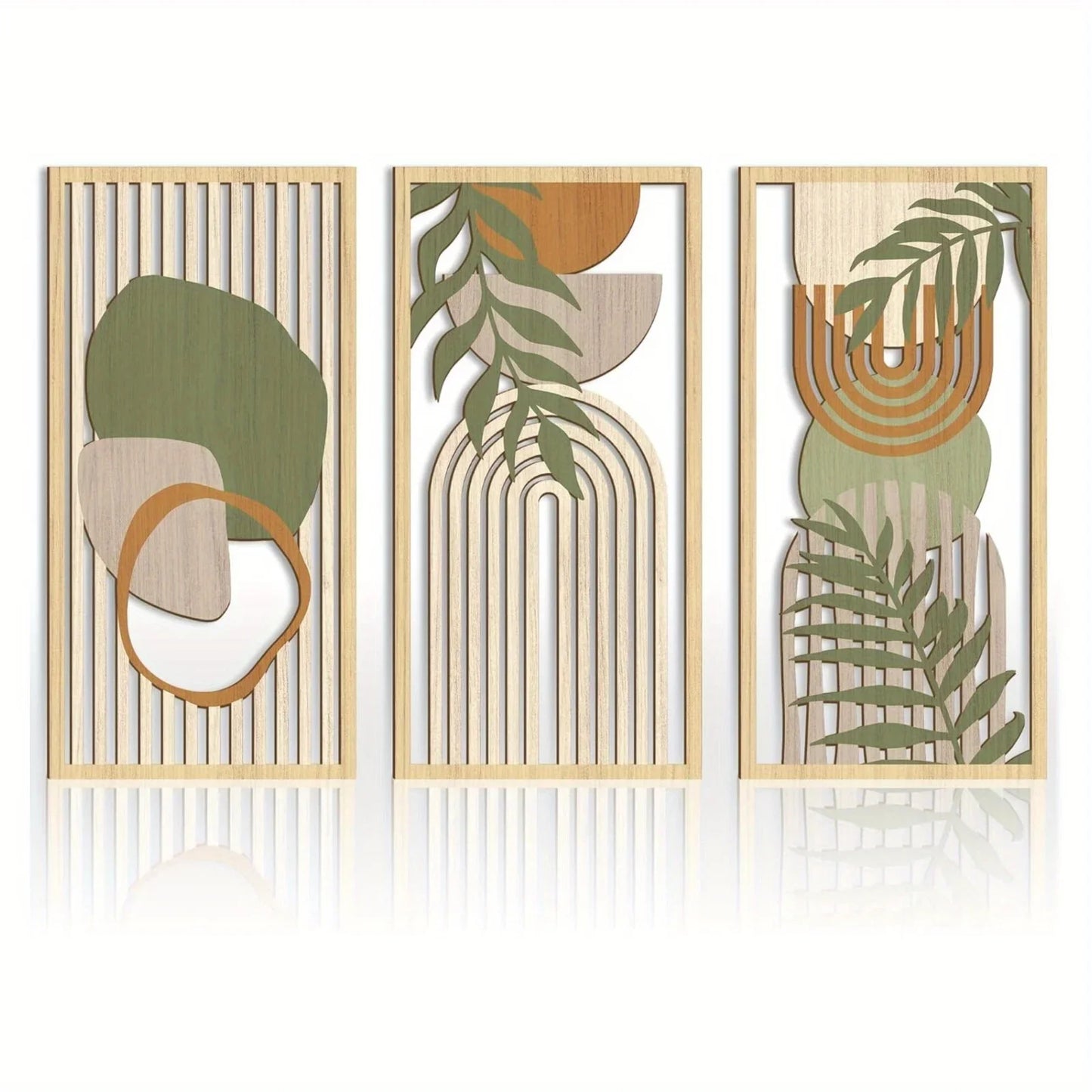 3PCS Sage Green Abstract Wooden Wall Art