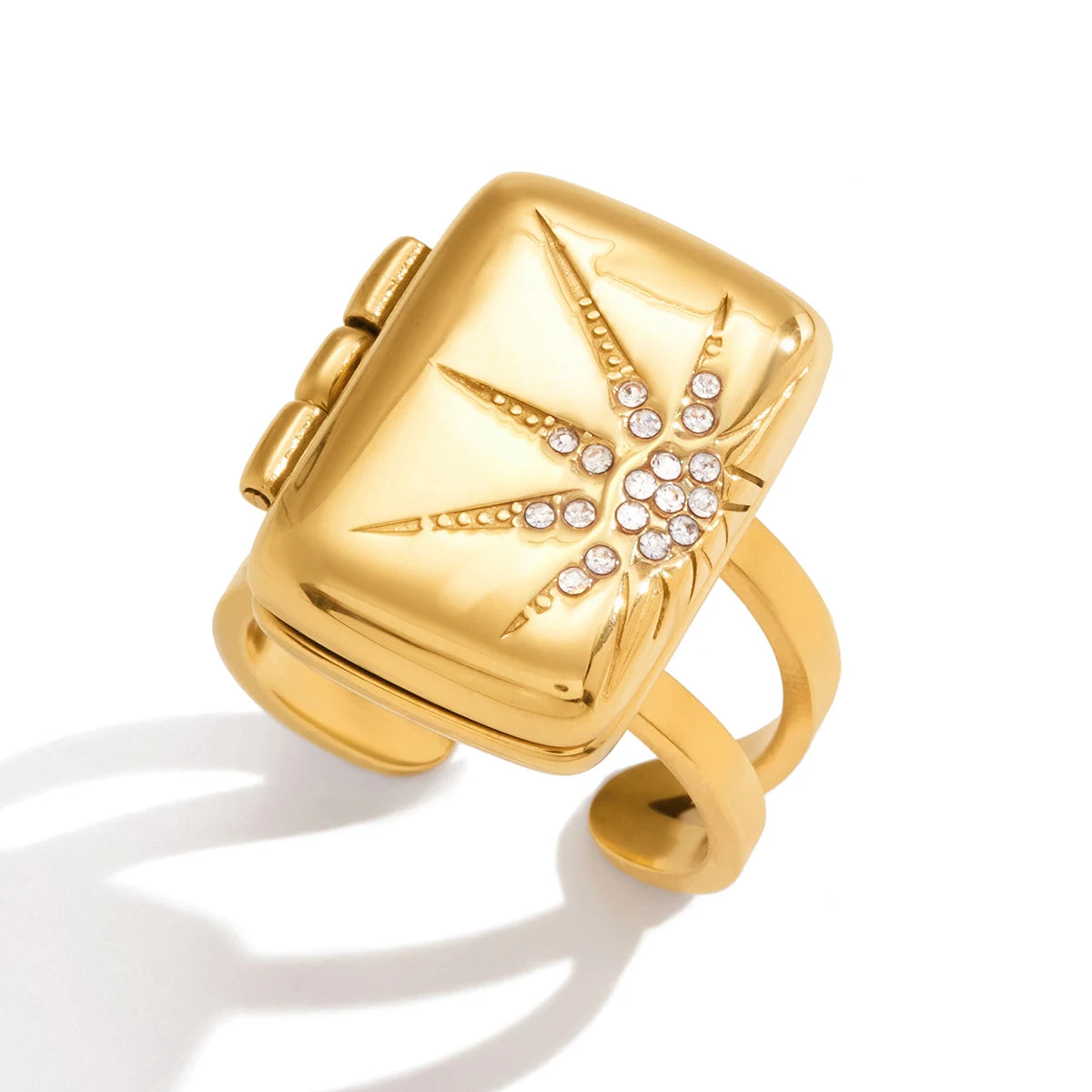 Rhinestone Tarot Card Open Ring – 18K Gold Plated