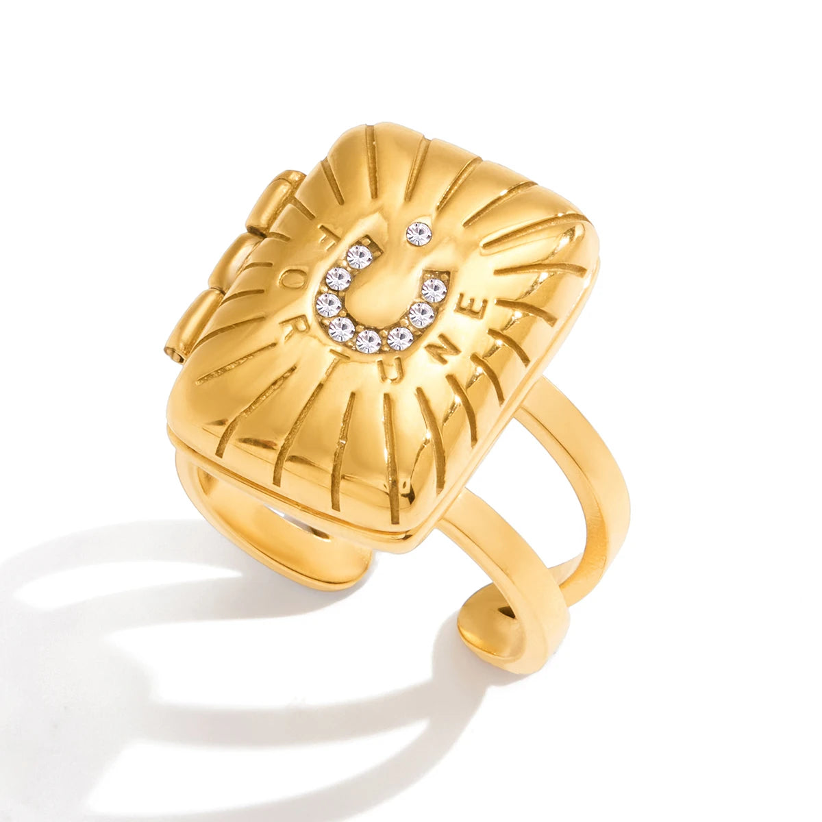 Rhinestone Tarot Card Open Ring – 18K Gold Plated