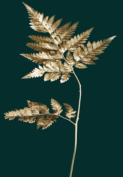 Modern Golden Green Plant Leaves Abstract Art Canvas