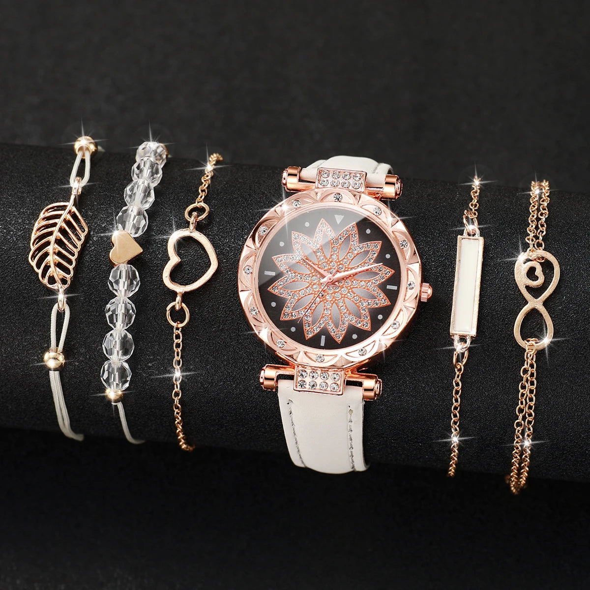 Women’s Heart Dial Watch & Bracelet Set – 6PCS