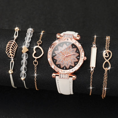 Women’s Heart Dial Watch & Bracelet Set – 6PCS