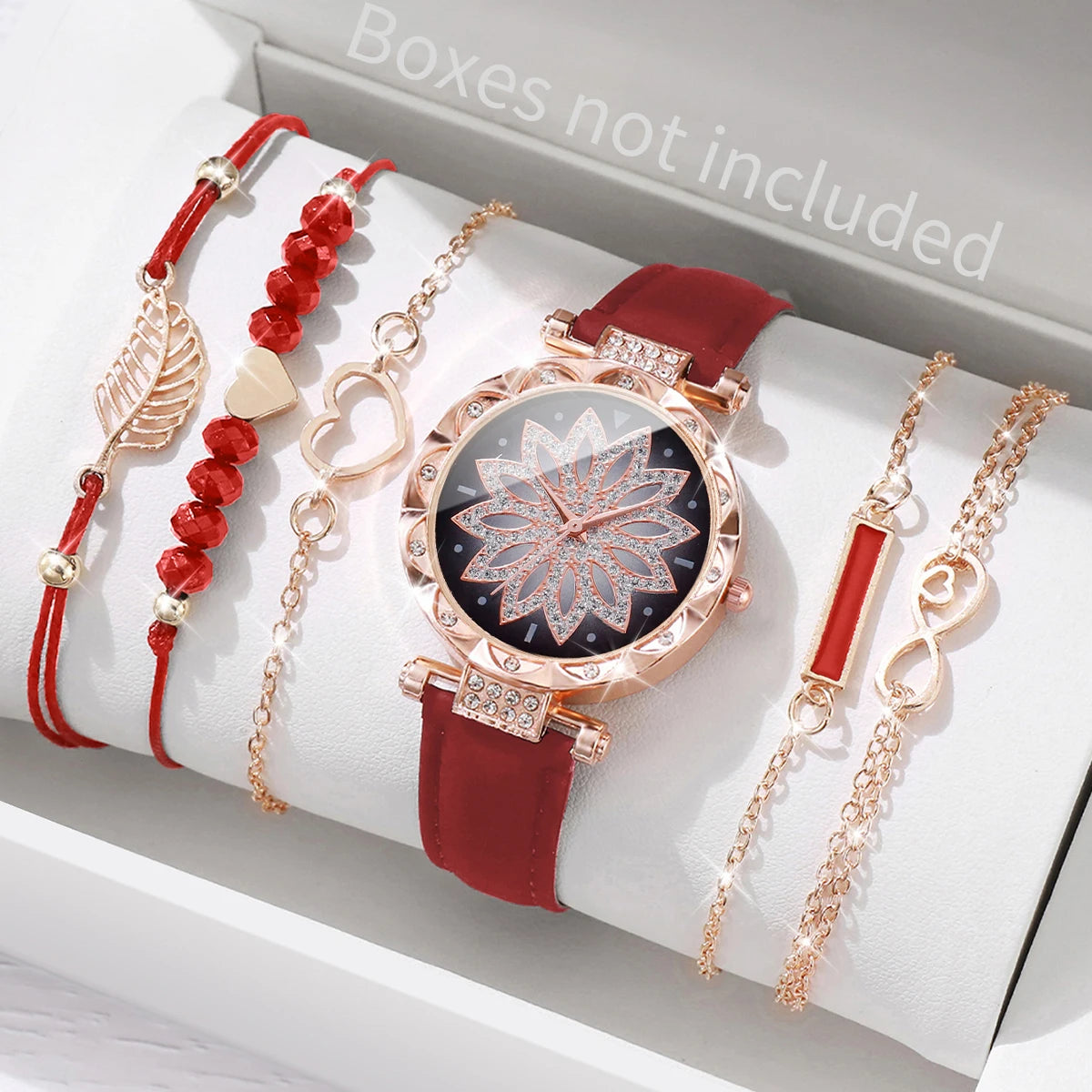 Women’s Heart Dial Watch & Bracelet Set – 6PCS