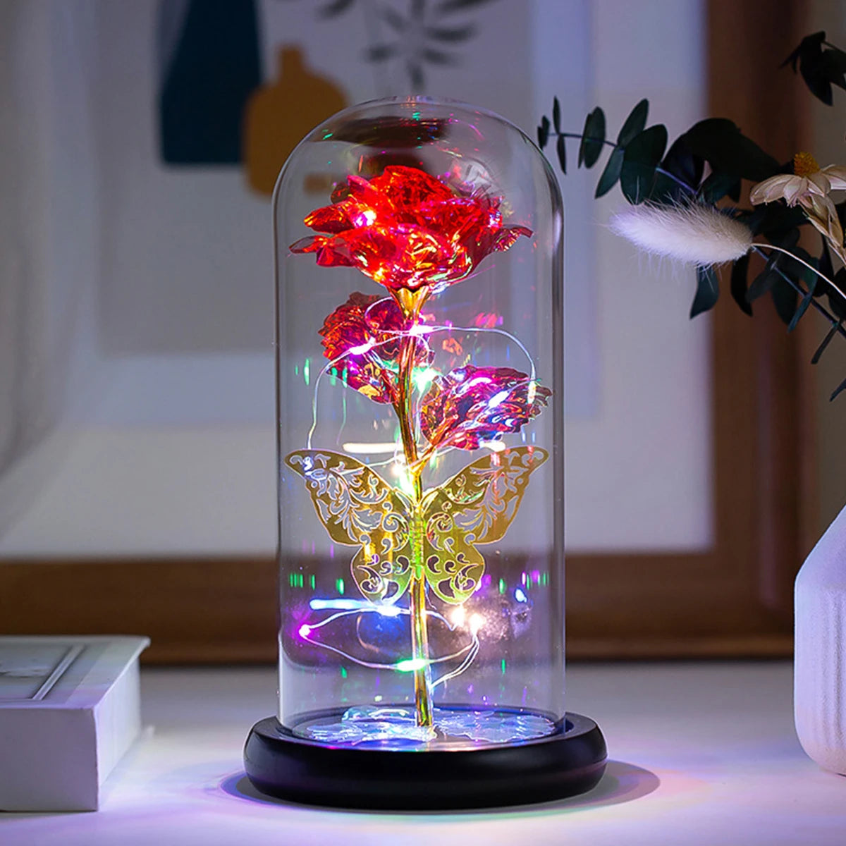 Galaxy Rose LED Lamp with Butterfly