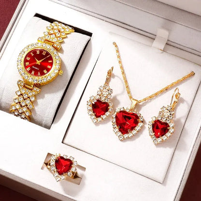 Golden Luxury Watch & Jewelry Set for Women