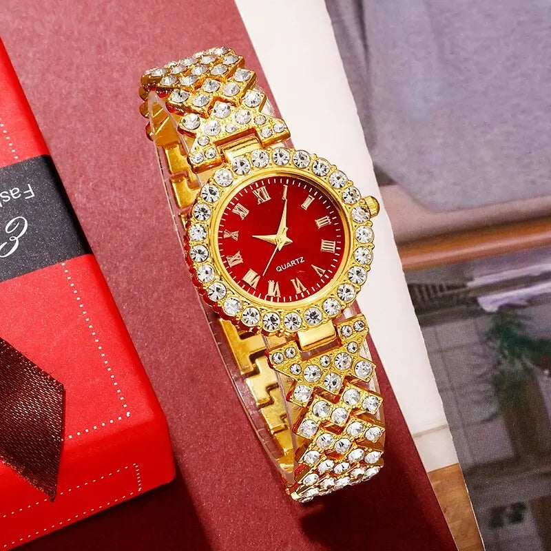 Golden Luxury Watch & Jewelry Set for Women