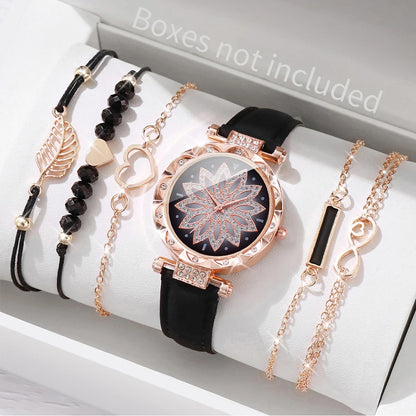 Women’s Heart Dial Watch & Bracelet Set – 6PCS