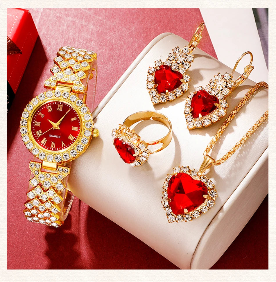 Golden Luxury Watch & Jewelry Set for Women