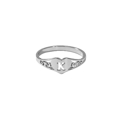 Stainless Steel A–Z Heart Initial Ring – Silver