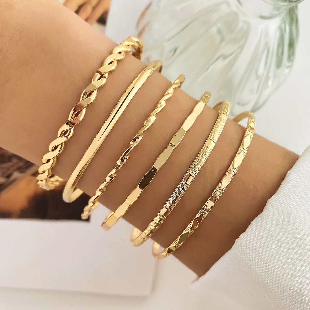 6PCS Gold Multilayer Bracelet Set for Women