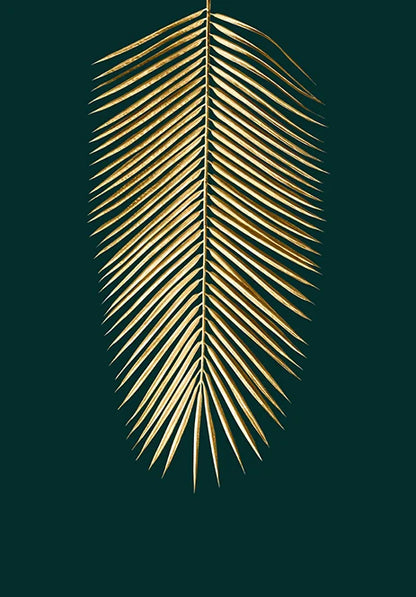 Modern Golden Green Plant Leaves Abstract Art Canvas