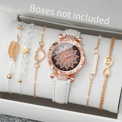 Women’s Heart Dial Watch & Bracelet Set – 6PCS