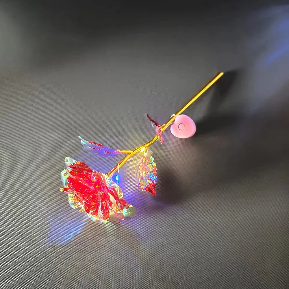2PCS LED 24K Foil Plated Rose Artifical Flower Gift Set