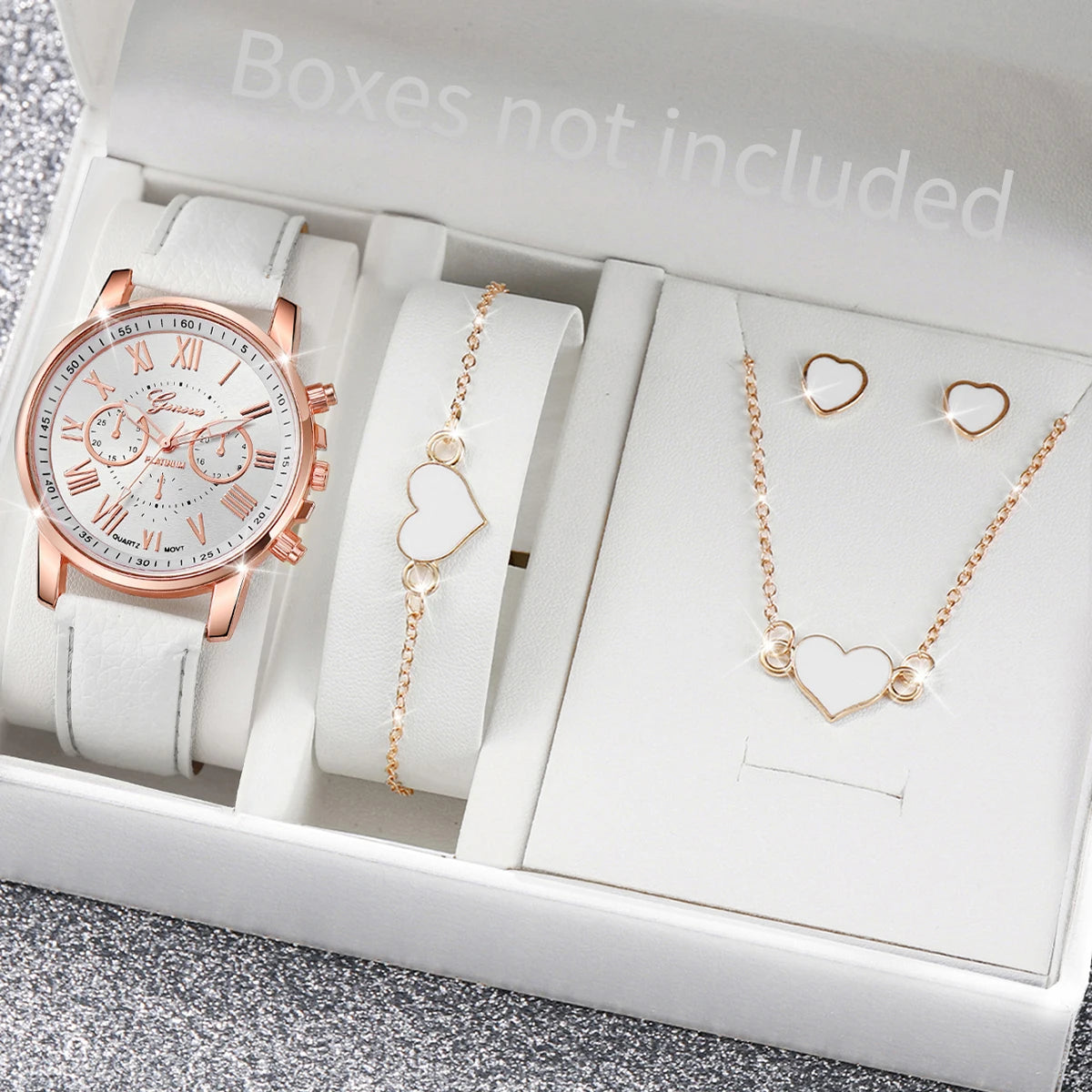Women’s Quartz Watch & Heart Rhinestone Jewelry Set