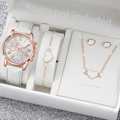 Women’s Quartz Watch & Heart Rhinestone Jewelry Set