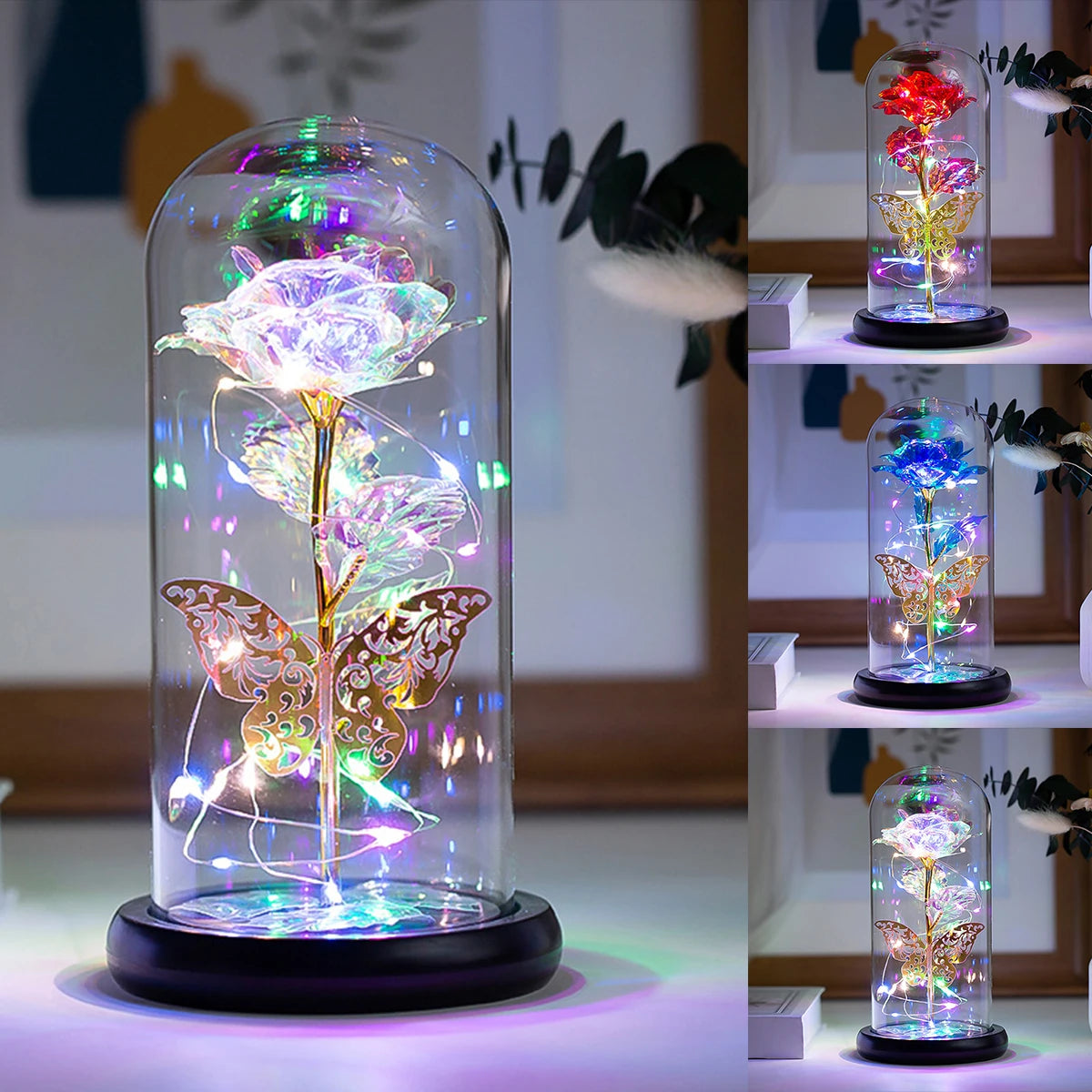 Galaxy Rose LED Lamp with Butterfly