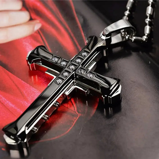 Crystal Cross Jesus Pendant Necklace