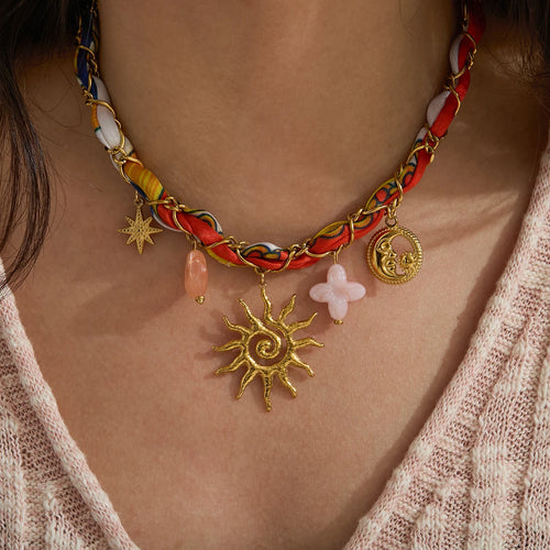 Bohemian Gold Plated Sun & Moon Pendant Necklace