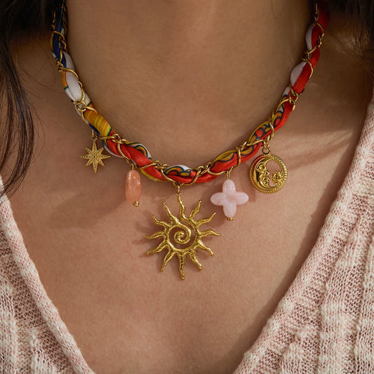 Bohemian Gold Plated Sun & Moon Pendant Necklace