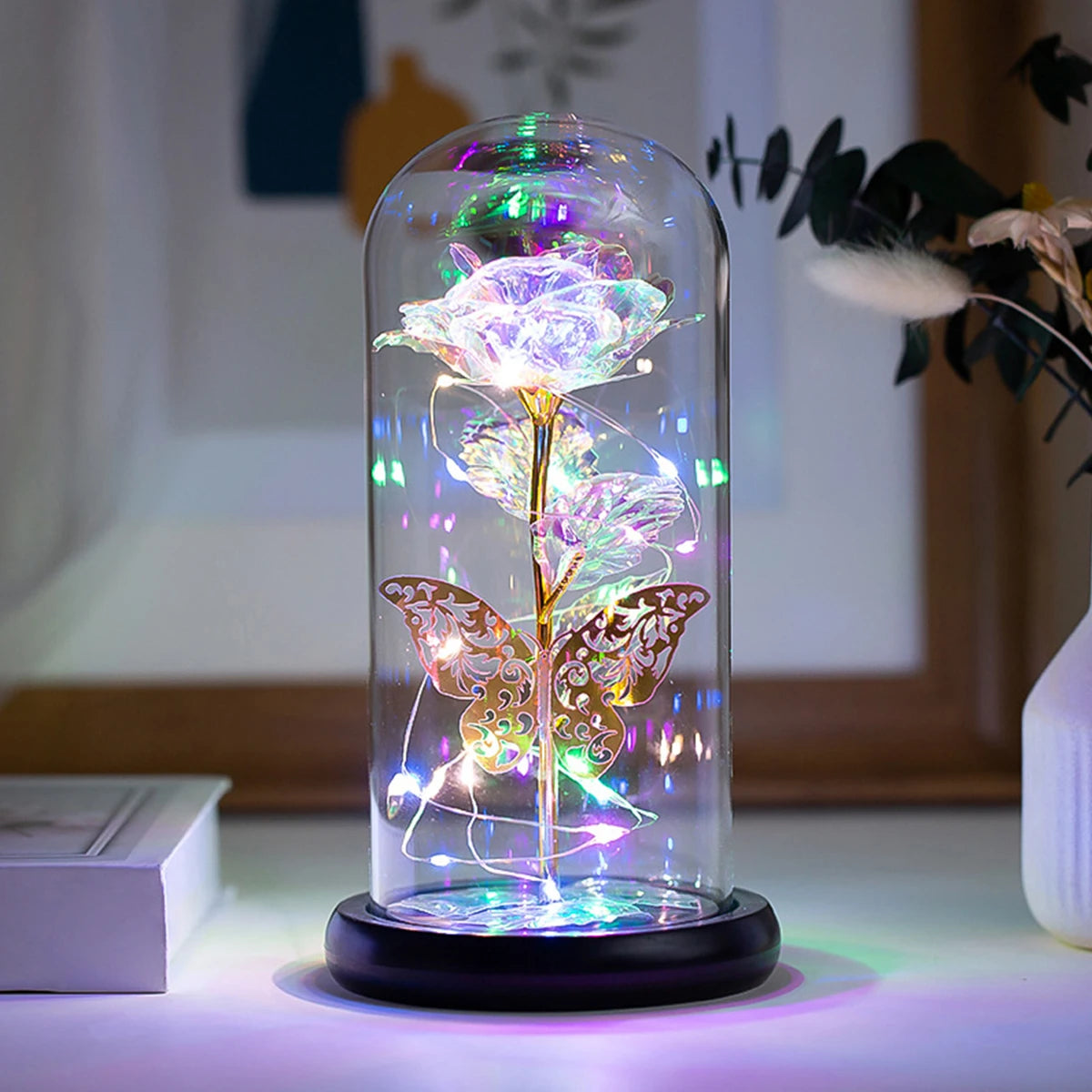 Galaxy Rose LED Lamp with Butterfly