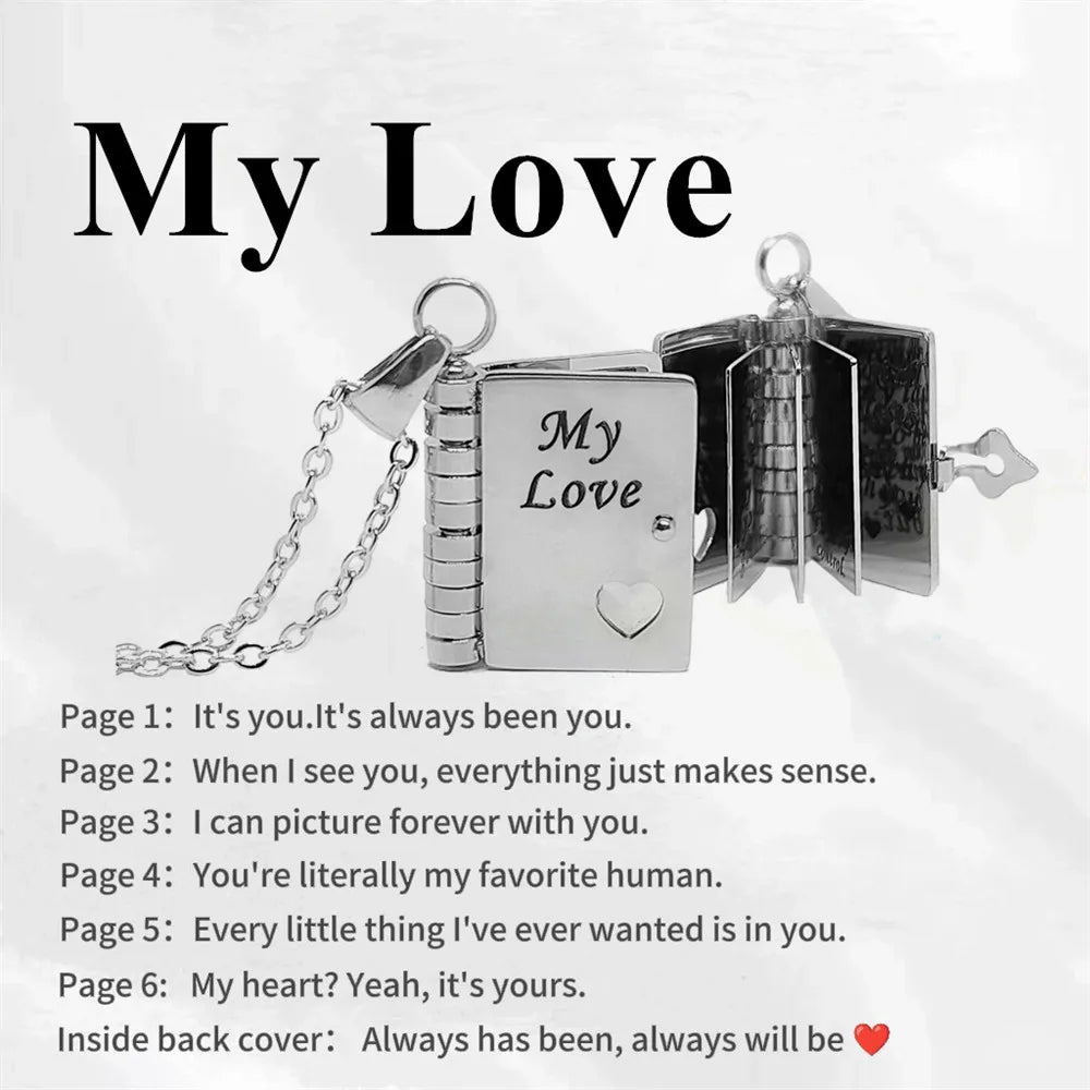 “My Love” Engraved Book Locket Necklace