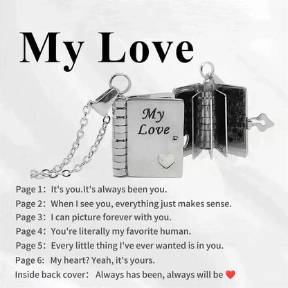 “My Love” Engraved Book Locket Necklace