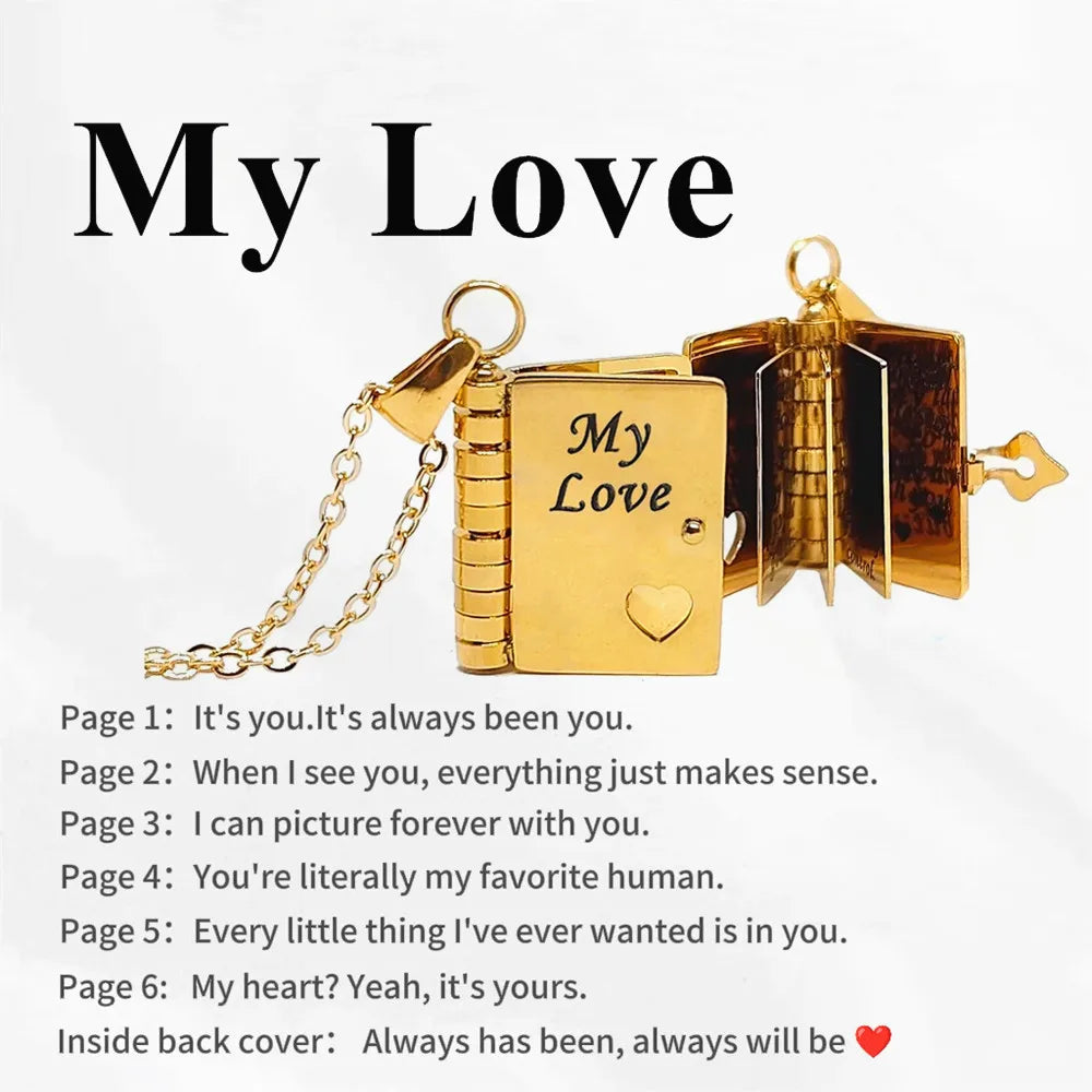 “My Love” Engraved Book Locket Necklace