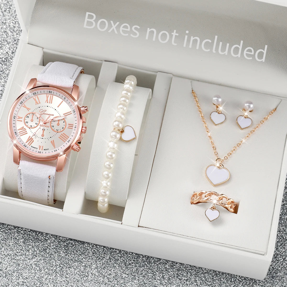 Women’s Quartz Watch & Heart Rhinestone Jewelry Set