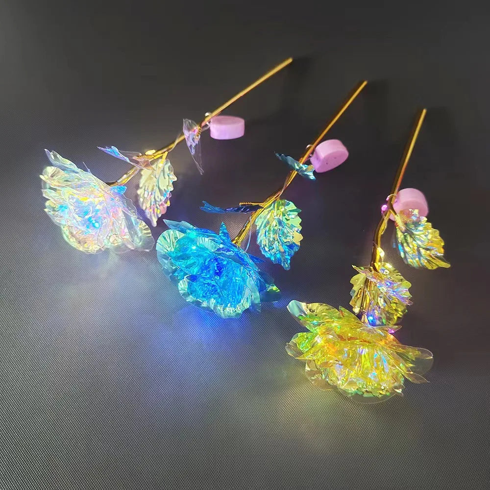 2PCS LED 24K Foil Plated Rose Artifical Flower Gift Set