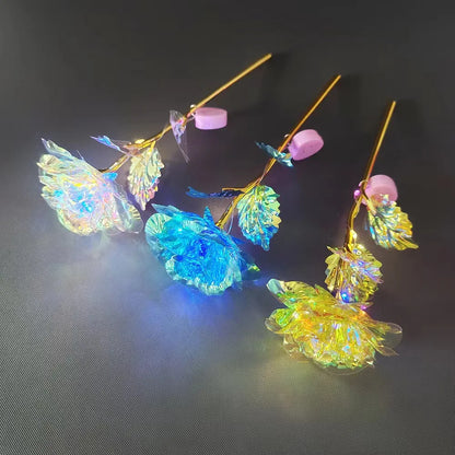 2PCS LED 24K Foil Plated Rose Artifical Flower Gift Set