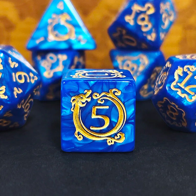 7PCS DND Dragon Pattern Polyhedral Dice Set