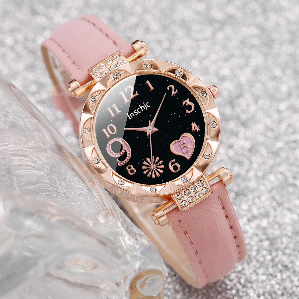 Women’s Heart Dial Watch & Bracelet Set – 6PCS