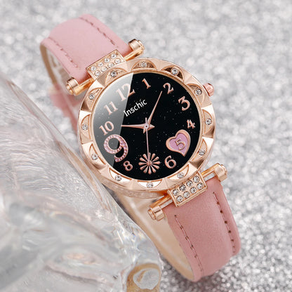 Women’s Heart Dial Watch & Bracelet Set – 6PCS