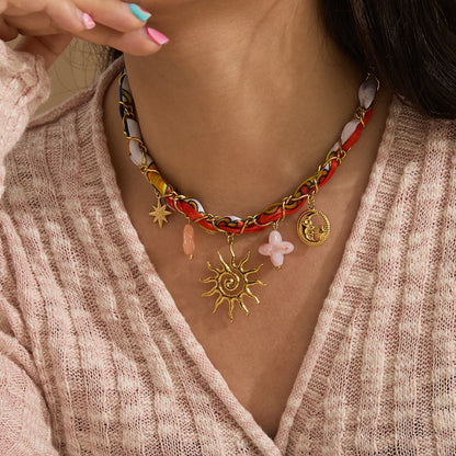 Bohemian Gold Plated Sun & Moon Pendant Necklace